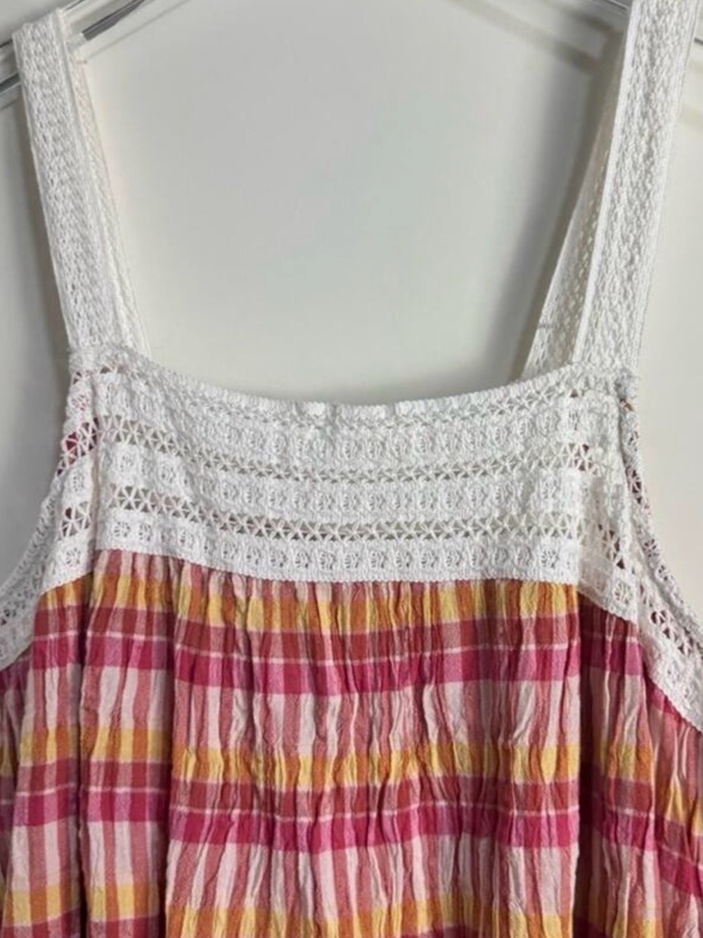Universal Thread pink plaid square neck crochet trim sundress XL - Picture 4 of 5
